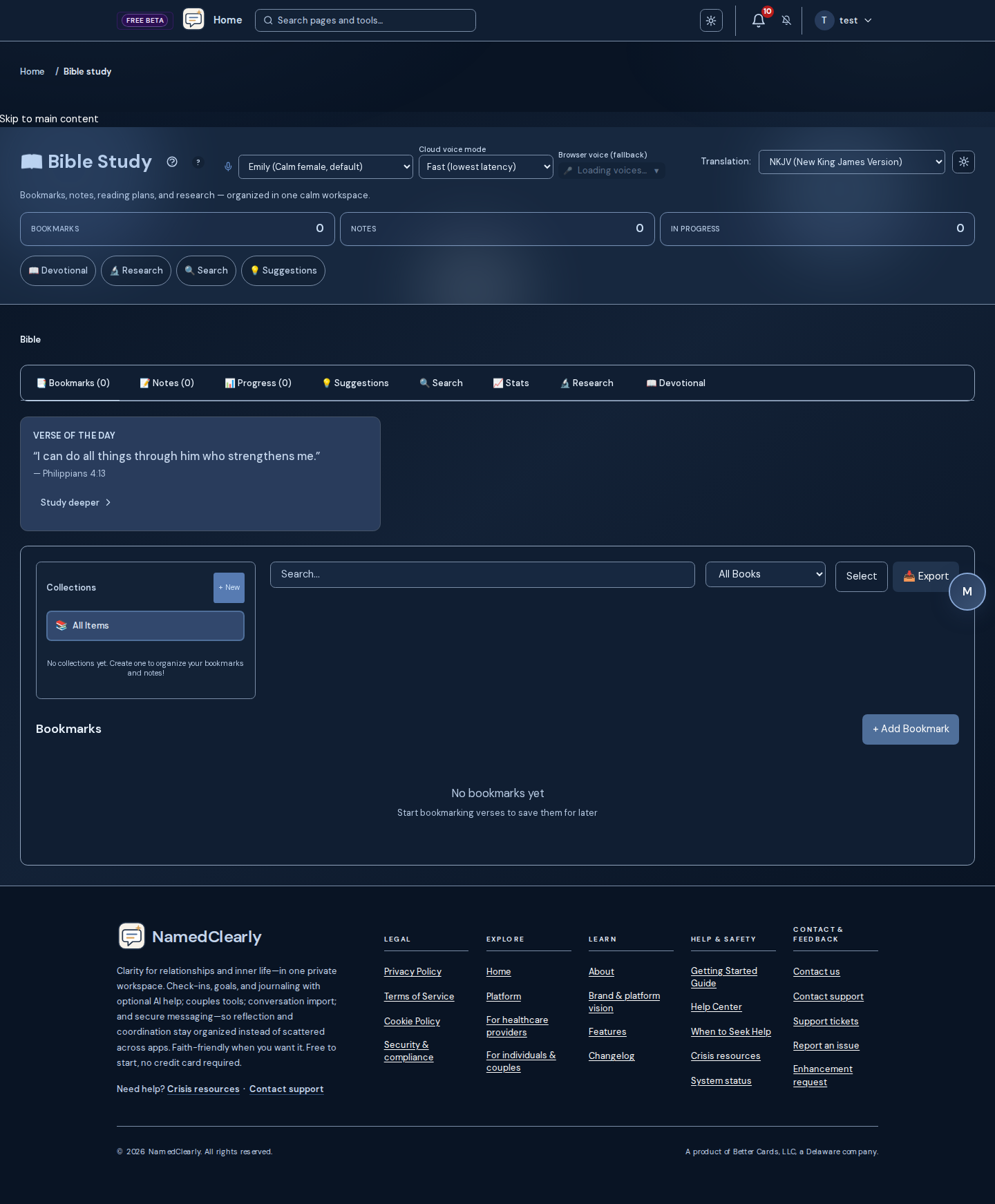 Screenshot: Bible study, memorization, reading plans, Prayer Wizard, Prayer Requests, Devotion Connect