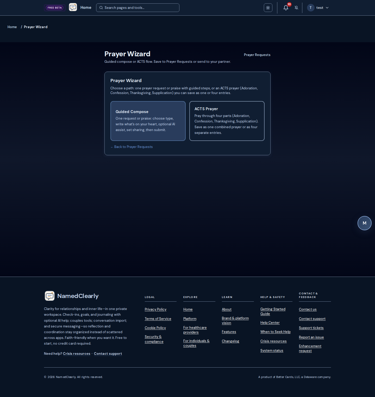 Screenshot: Prayer Wizard & Prayer Requests
