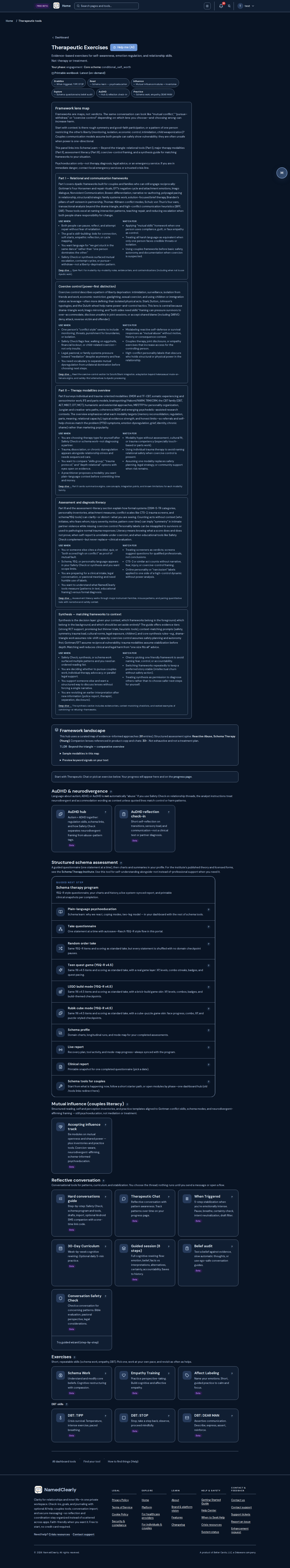Screenshot: Evidence-based therapeutic modality library — 80 modalities, evidence-graded, trauma-informed