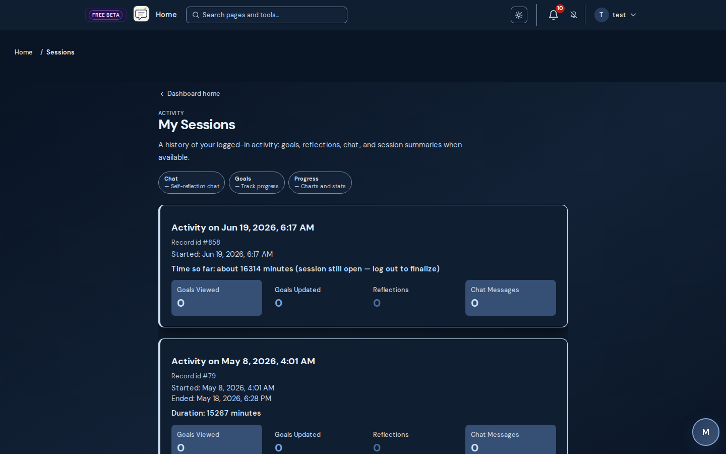 Activity History (Sessions)